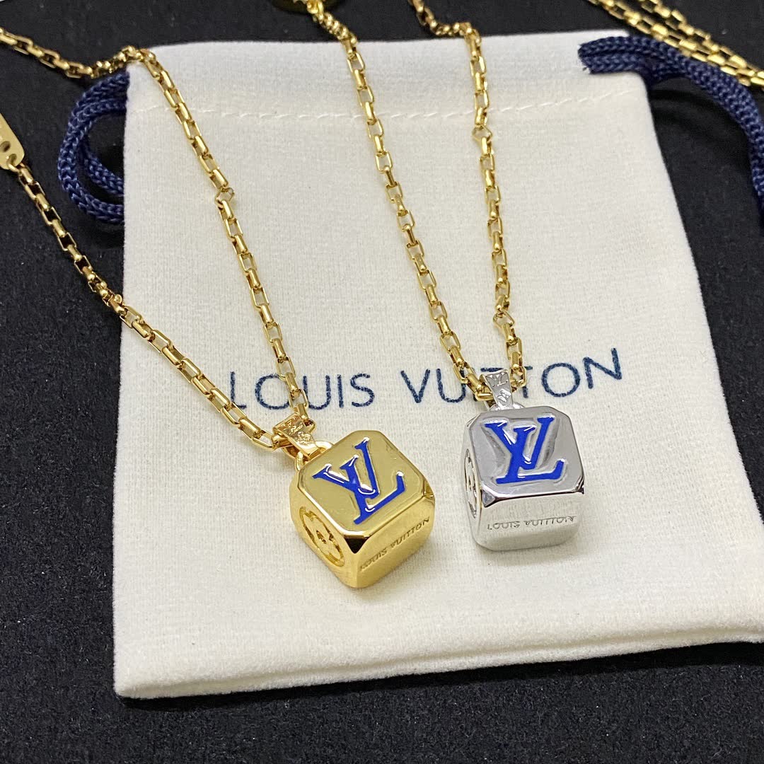 Louis Vuitton Gold-Plated Necklace with Monogram Pendant